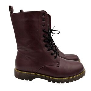 Henry Ferrera Burgundy Combat Boots Women's 10 Lace Up Side Zip Chunky  Marten